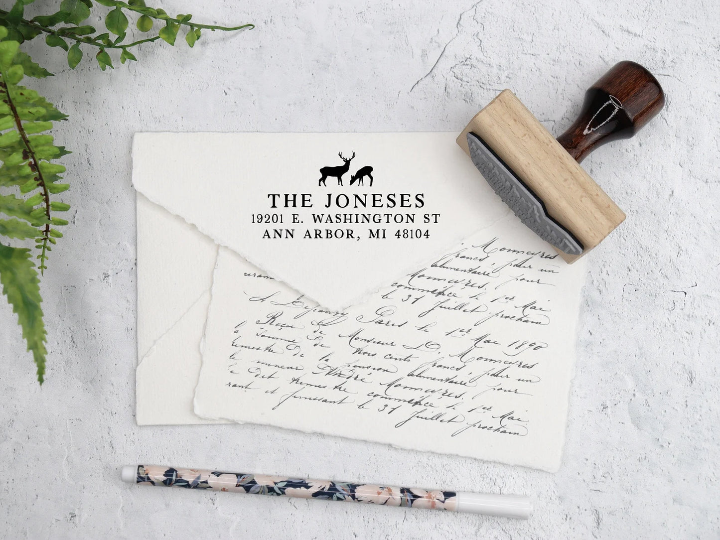 Custom Address Stamp with Minimalistic Deer | Custom Rubber Stamp 2x1 Inch