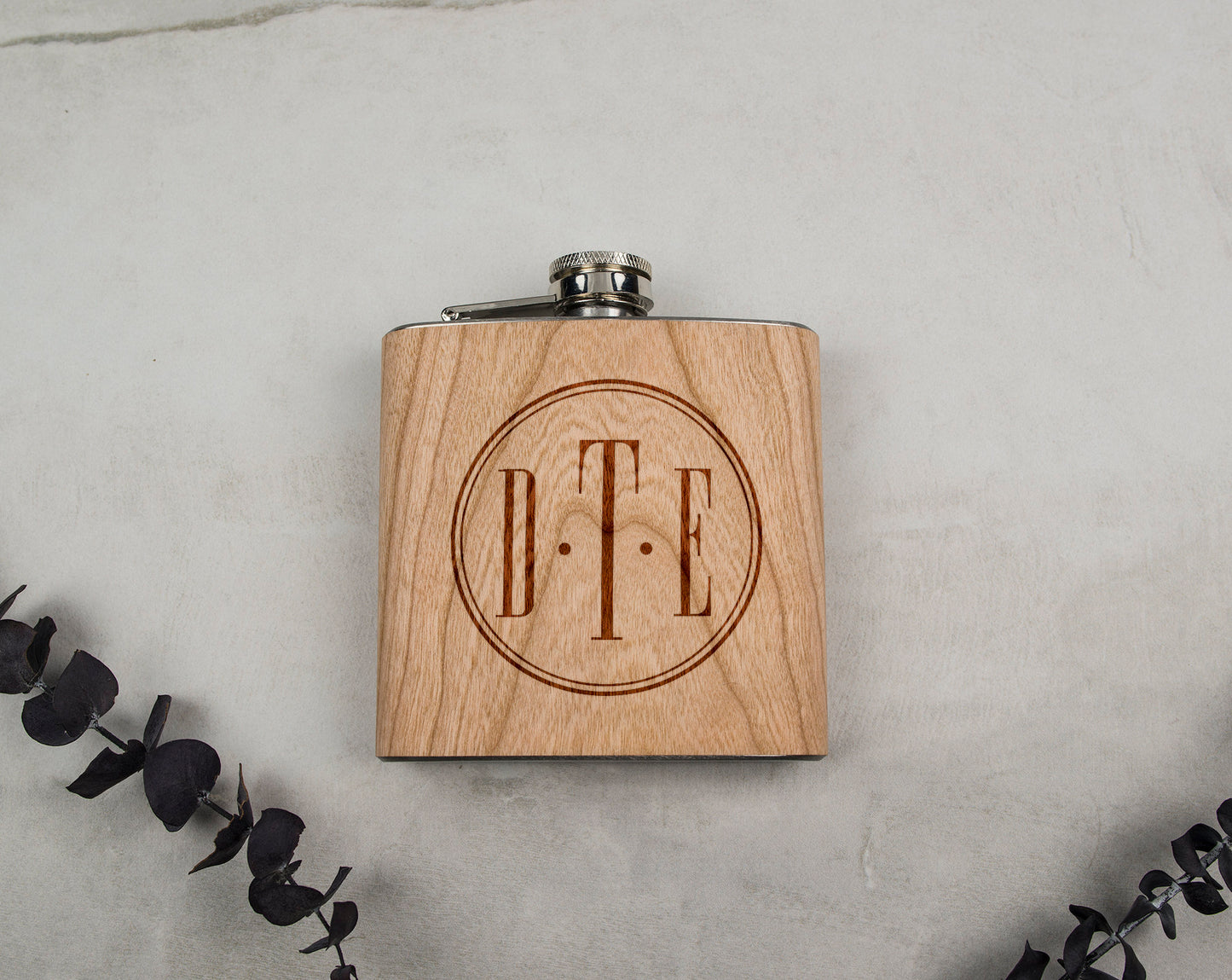 Monogrammed Flask, Groomsmen Flask, Wood Flask, Engraved Flask, Hip Flask, Leather Flask For Groomsmen, Wedding Flasks  - F6