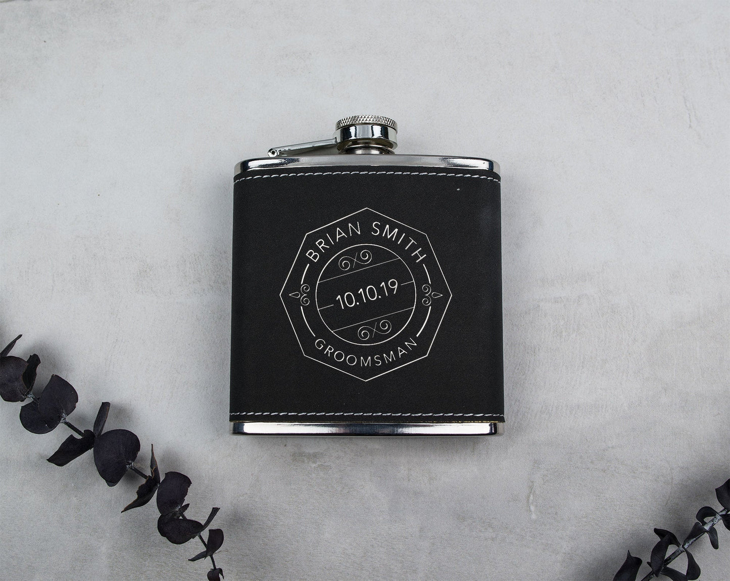 Monogrammed Flask, Groomsmen Flask, Wood Flask, Engraved Flask, Hip Flask, Leather Flask For Groomsmen, Wedding Flasks - F3