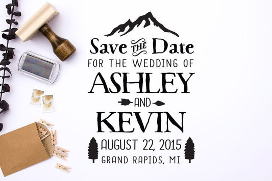 Save The Date Stamp with Return Address Stamp on Maple Mount, Wedding Invitation Stamp, DIY Wedding Stamp, Custom Rubber Stamp